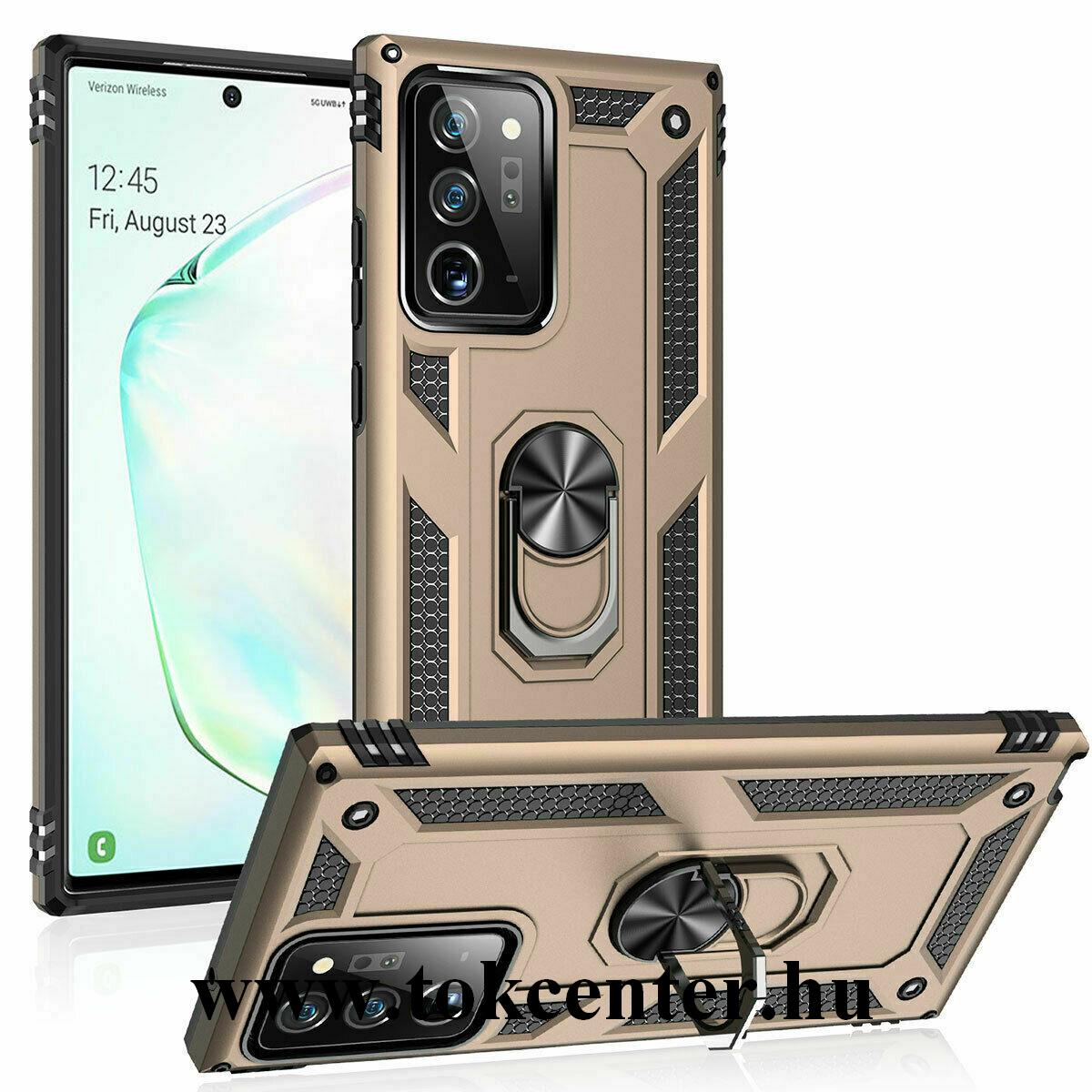 Samsung Galaxy Note 20 (SM-N980F) / Note 20 5G (SM-N981F) Defender műanyag telefonvédő (közepesen ütésálló, szilikon belső, telefontartó gyűrű, beépített fémlemez) ARANY