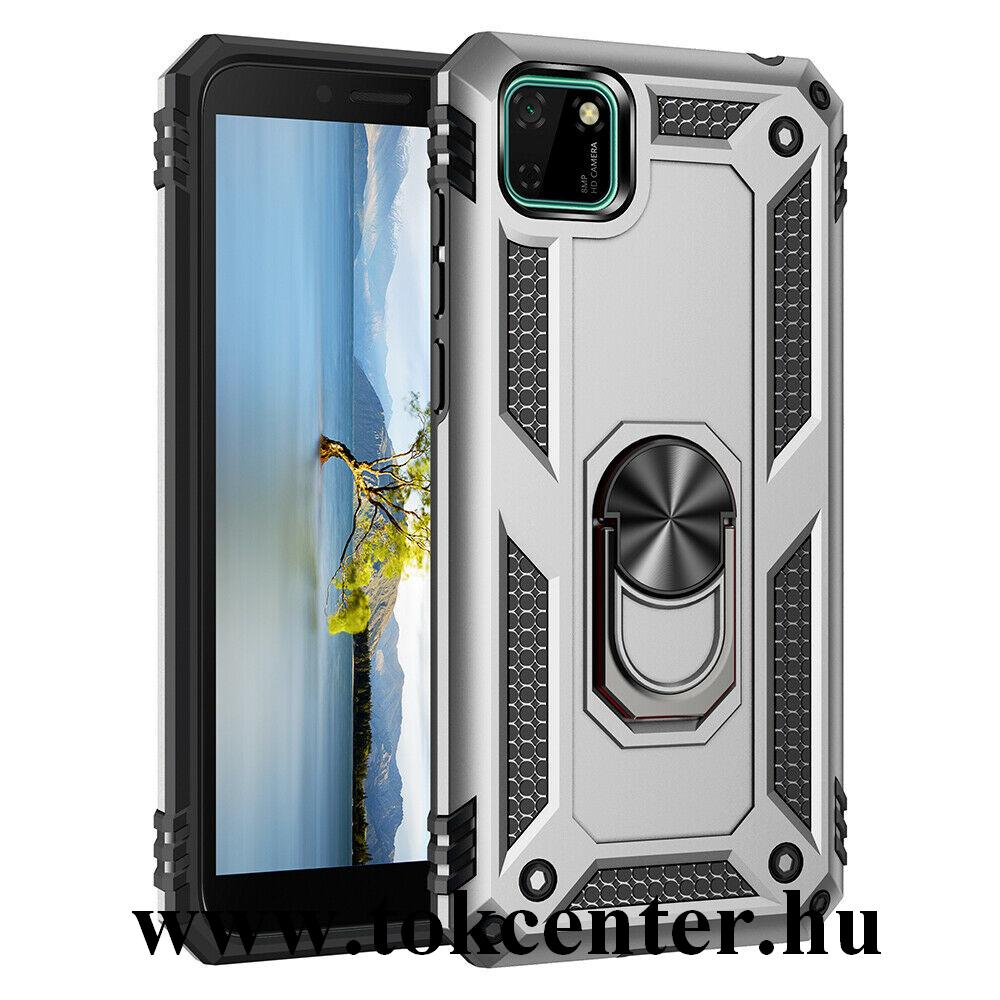 Honor 9S / Huawei Y5p Defender műanyag telefonvédő (közepesen ütésálló, szilikon belső, telefontartó gyűrű, beépített fémlemez) EZÜST