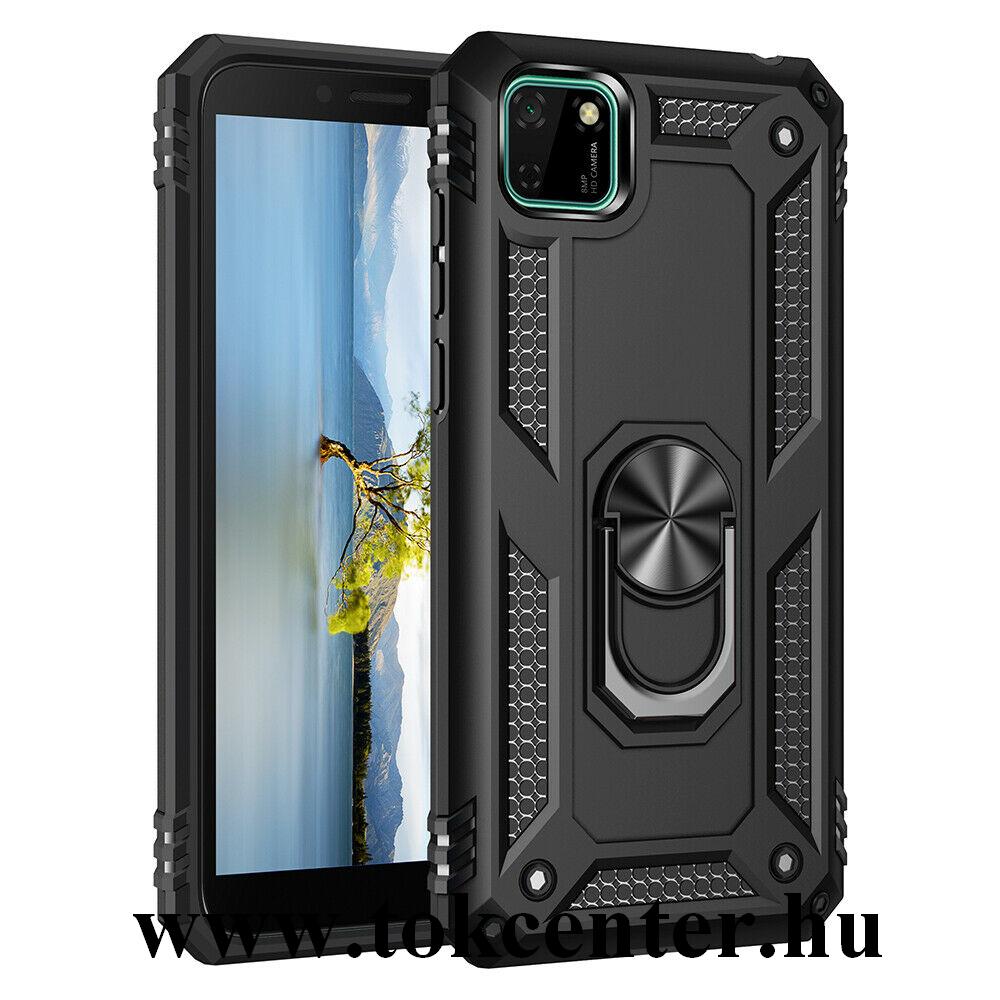 Honor 9S / Huawei Y5p Defender műanyag telefonvédő (közepesen ütésálló, szilikon belső, telefontartó gyűrű, beépített fémlemez) FEKETE