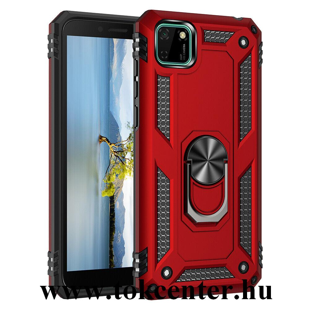 Honor 9S / Huawei Y5p Defender műanyag telefonvédő (közepesen ütésálló, szilikon belső, telefontartó gyűrű, beépített fémlemez) PIROS