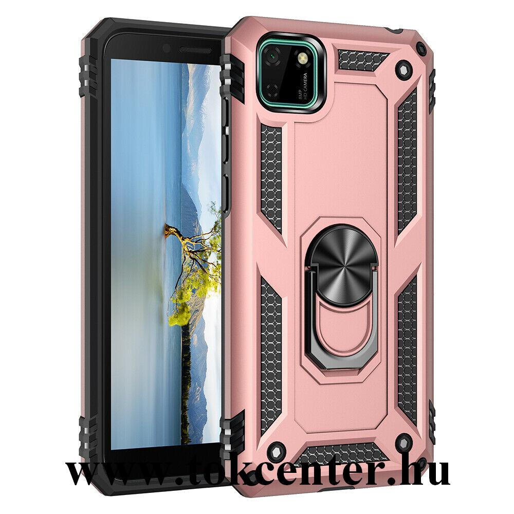 Honor 9S / Huawei Y5p Defender műanyag telefonvédő (közepesen ütésálló, szilikon belső, telefontartó gyűrű, beépített fémlemez) ROZÉARANY
