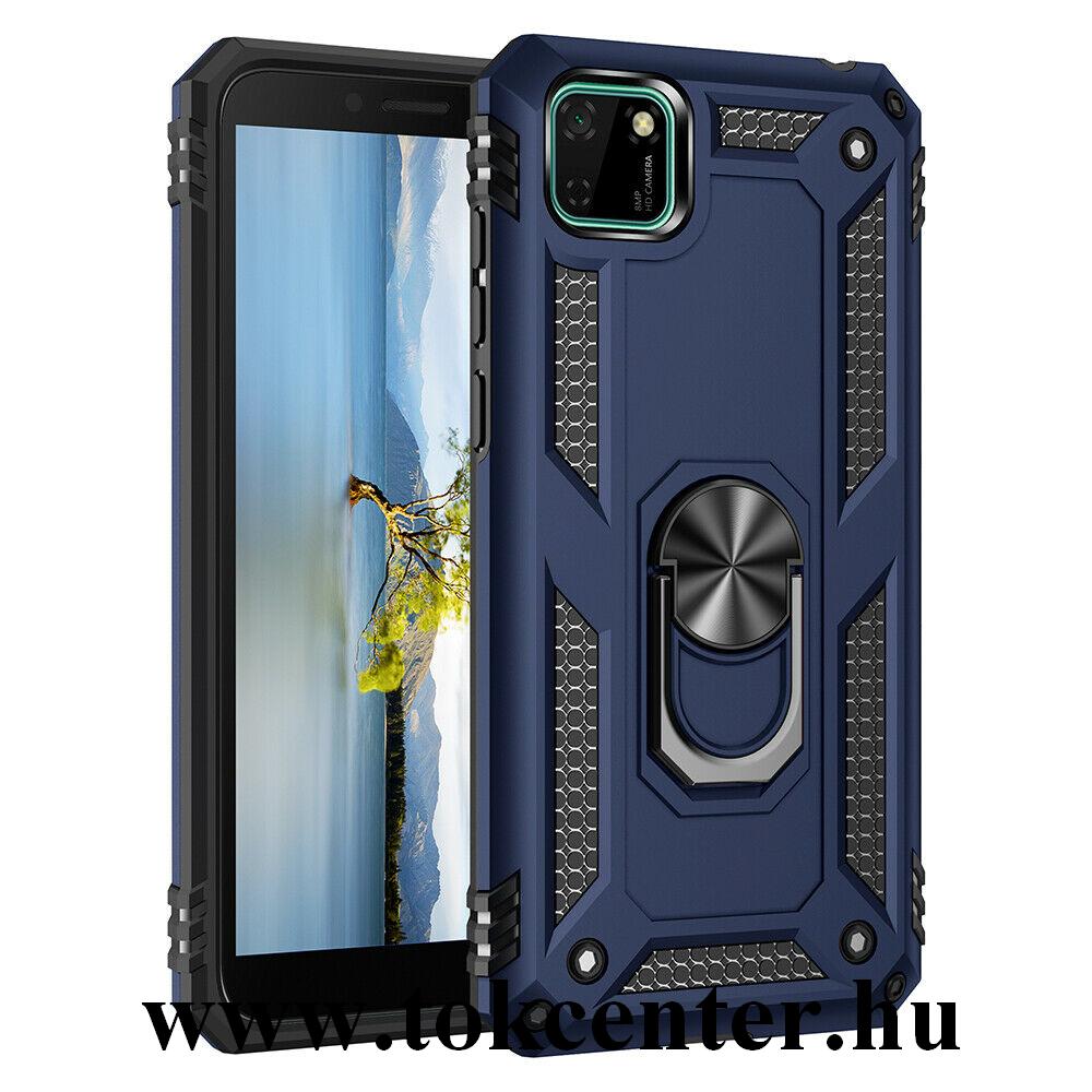 Honor 9S / Huawei Y5p Defender műanyag telefonvédő (közepesen ütésálló, szilikon belső, telefontartó gyűrű, beépített fémlemez) SÖTÉTKÉK