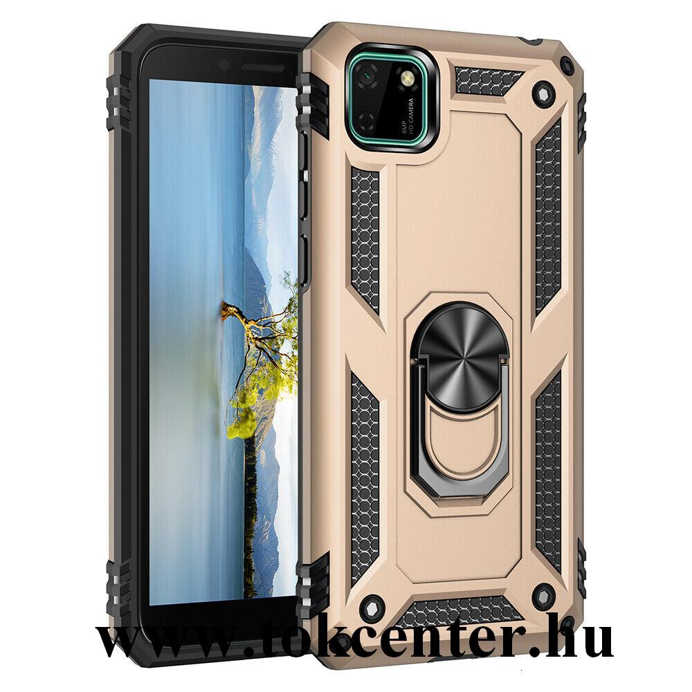Honor 9S / Huawei Y5p Defender műanyag telefonvédő (közepesen ütésálló, szilikon belső, telefontartó gyűrű, beépített fémlemez) ARANY