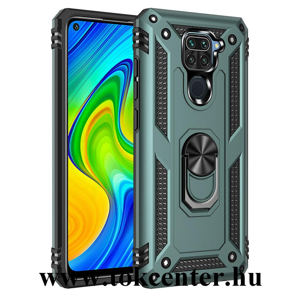 Xiaomi Redmi Note 9 Defender műanyag telefonvédő (közepesen ütésálló, szilikon belső, telefontartó gyűrű, beépített fémlemez) ZÖLD