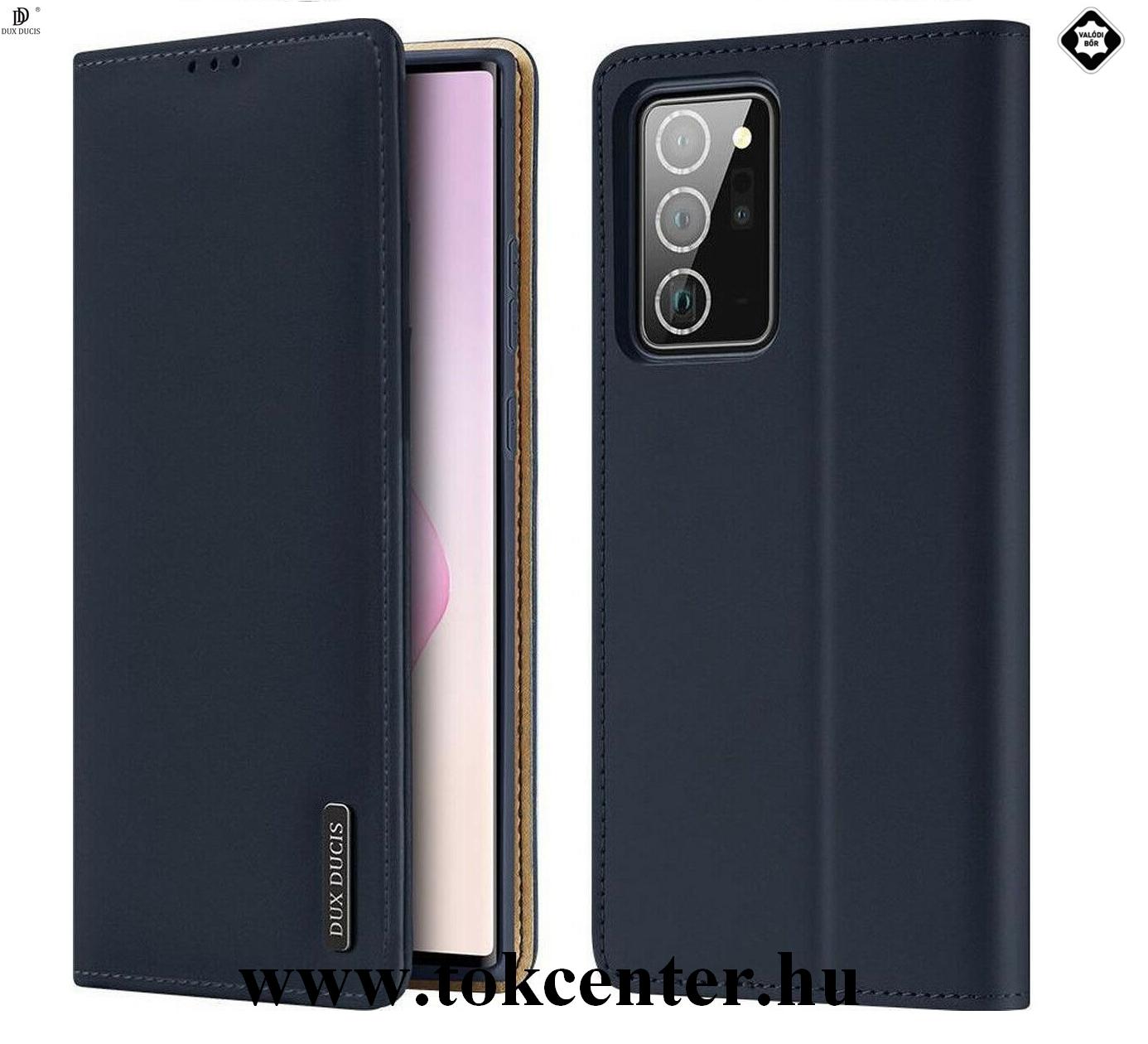 Samsung Galaxy Note 20 Ultra (SM-N985F) /Note 20 Ultra 5G (SM-N986F) DUX DUCIS WISH tok álló, valódi bőr (FLIP, oldalra nyíló, asztali tartó funkció) SÖTÉTKÉK