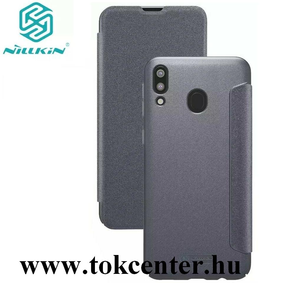 Samsung Galaxy M20 (SM-M205F) NILLKIN SPARKLE műanyag telefonvédő (mikroszálas bőr flip, oldalra nyíló) FEKETE