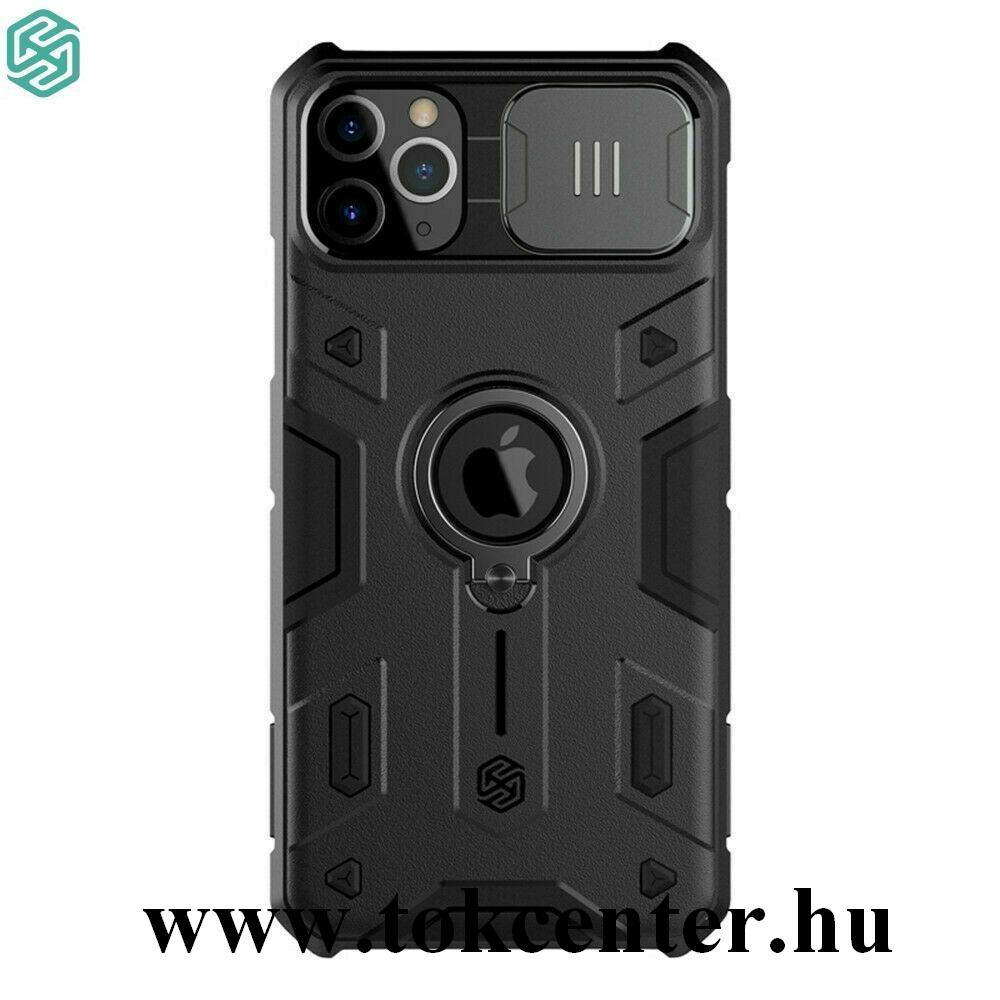 Apple iPhone 11 Pro NILLKIN CAMSHIELD ARMOR defender műanyag telefonvédő (közepesen ütésálló, szilikon belső, telefontartó gyűrű) FEKETE