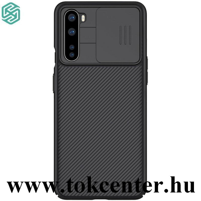 OnePlus Nord NILLKIN CAMSHIELD szilikon telefonvédő (közepesen ütésálló, műanyag hátlap, csúsztatható kamera védelem, csíkos) FEKETE