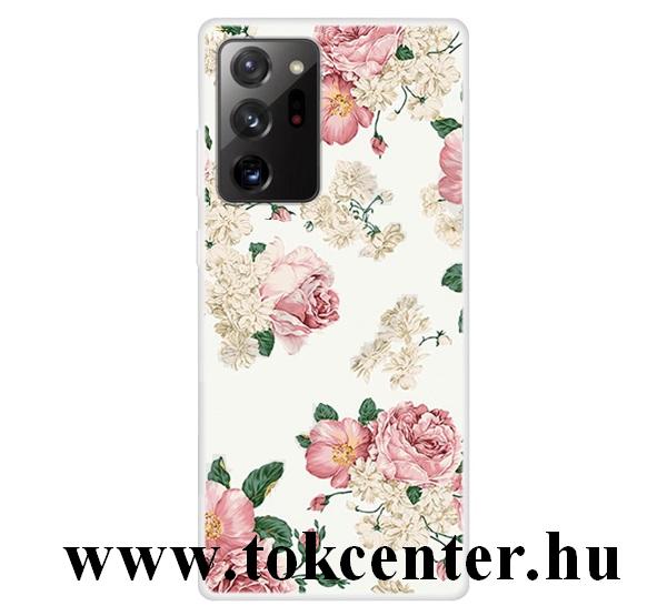 Samsung Galaxy Note 20 Ultra (SM-N985F) / Note 20 Ultra 5G (SM-N986F)Szilikon telefonvédő (bazsarózsa minta) FEHÉR