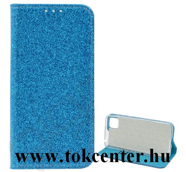 Xiaomi Redmi 9 Tok álló, bőr hatású (FLIP, szilikon belső, oldalra nyíló, asztali tartó funkció, bankártya tartó, csillogó) VILÁGOSKÉK