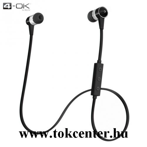 4-OK ONE BLUETOOTH SZTEREO fülhallgató (nyakba akasztható, mikrofon, lapos kábel, SPORT) FEKETE