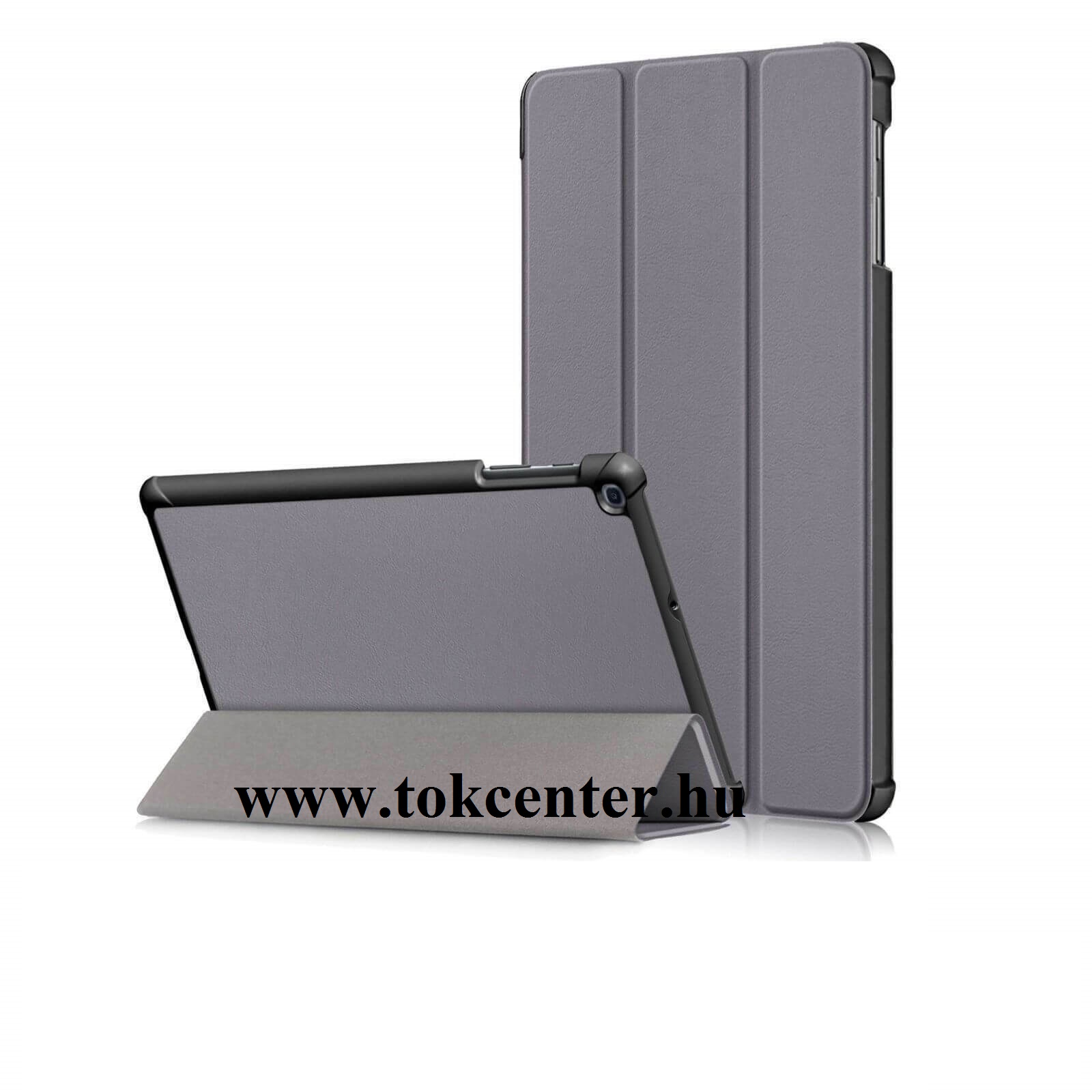 Samsung Galaxy Tab A 10.1 LTE (2019) SM-T515 /Samsung Galaxy Tab A 10.1 WIFI (2019) SM-T510 Tok álló, bőr (FLIP, TRIFOLD asztali tartó funkció) SZÜRKE