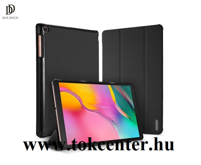 Samsung Galaxy Tab A 10.1 LTE (2019) SM-T515 /Samsung Galaxy Tab A 10.1 WIFI (2019) SM-T510 DUX DUCIS DOMO tok álló, bőr (aktív flip, oldalra nyíló, TRIFOLD asztali tartó funkció, textilminta) FEKETE