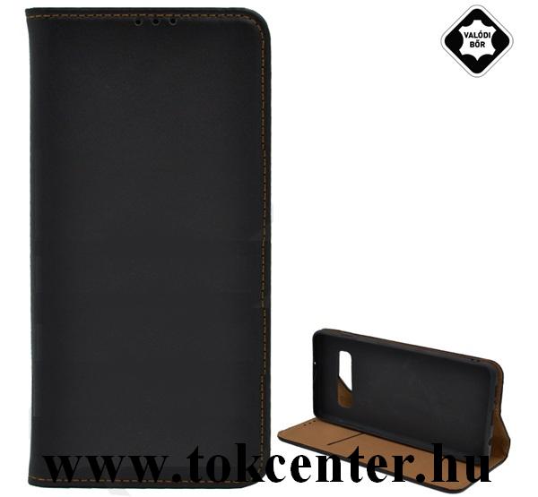 SAMSUNG Galaxy S10 Plus (SM-G975) Tok álló, valódi bőr (FLIP, oldalra nyíló, asztali tartó funkció) FEKETE	