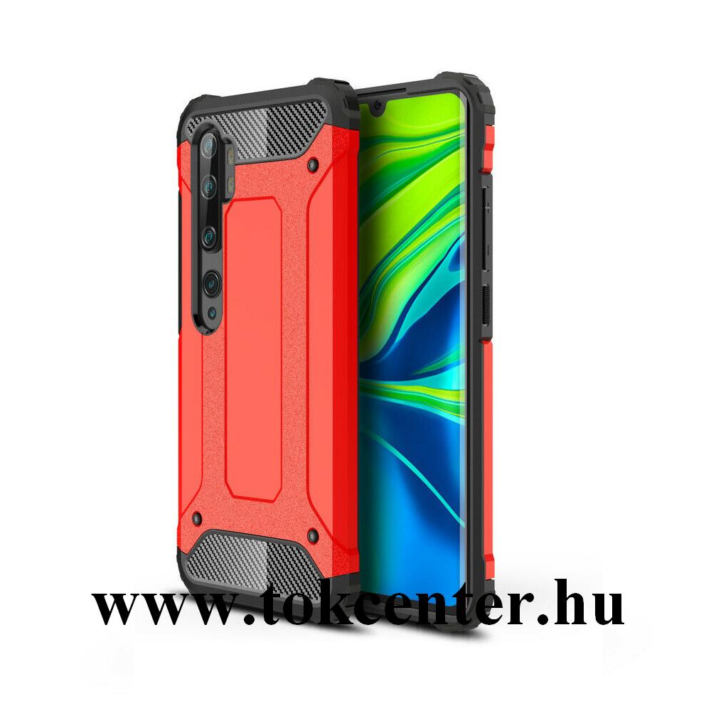 Xiaomi Mi Note 10 Defender műanyag telefonvédő (közepesen ütésálló, szilikon belső, fémhatás) PIROS