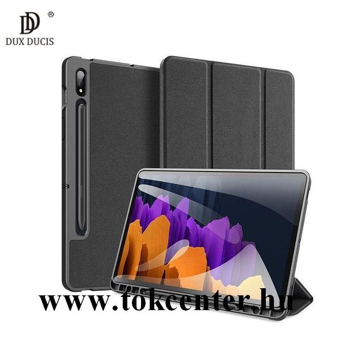Samsung Galaxy Tab S7 Plus WIFI (SM-T970) / Tab S7 Plus WIFI 5G (SM-T976) DUX DUCIS DOMO tok álló, bőr hatású (aktív flip, oldalra nyíló, TRIFOLD asztali tartó funkció, textil minta) FEKETE