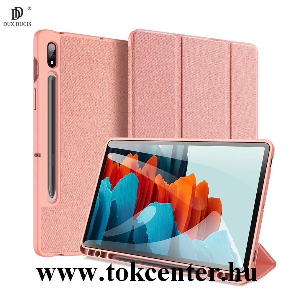 Samsung Galaxy Tab S7 Plus WIFI (SM-T970) / S7 Plus WIFI 5G (SM-T976) DUX DUCIS DOMO tok álló, bőr hatású (aktív flip, oldalra nyíló, TRIFOLD asztali tartó funkció, textil minta) RÓZSASZÍN