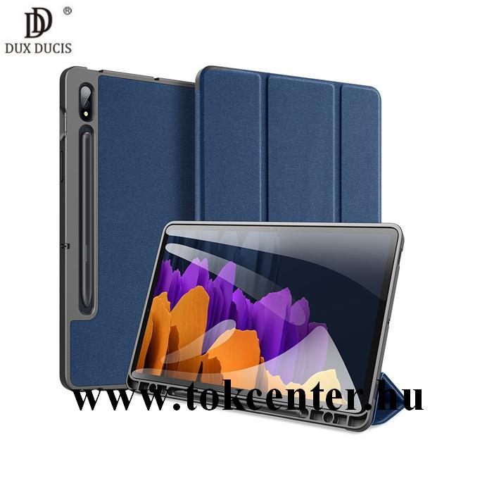 Samsung Galaxy Tab S7 Plus WIFI (SM-T970) / S7 Plus WIFI 5G (SM-T976) DUX DUCIS DOMO tok álló, bőr hatású (aktív flip, oldalra nyíló, TRIFOLD asztali tartó funkció, textil minta) SÖTÉTKÉK