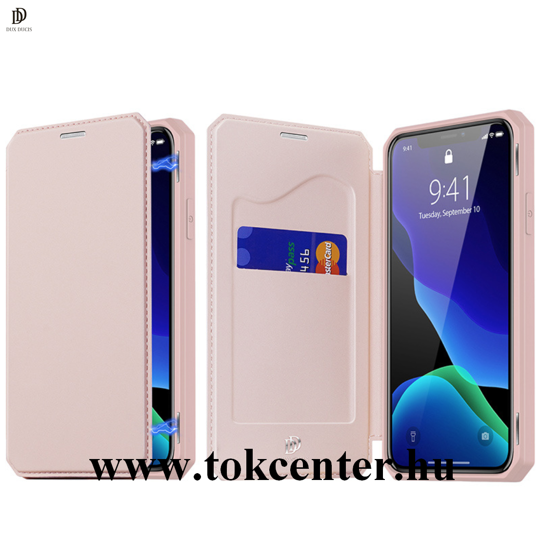 Apple iPhone 12 / Apple iPhone 12 Pro DUX DUCIS SKIN X tok álló, bőr hatású (FLIP, oldalra nyíló, bankkártya tartó, asztali tartó funkció) RÓZSASZÍN