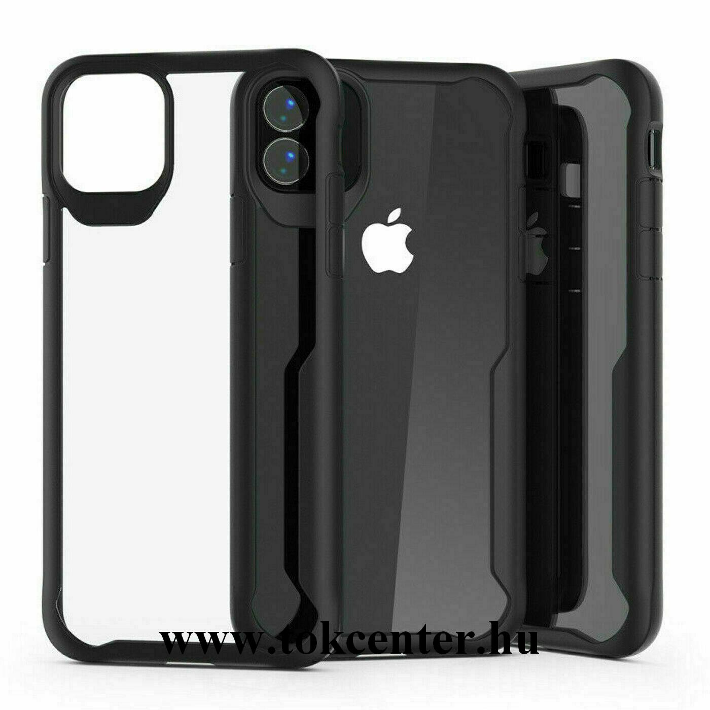 Apple iPhone 12 / Apple iPhone 12 Pro Műanyag telefonvédő (szilikon keret, ultravékony, közepesen ütésálló, légpárnás sarok) FEKETE