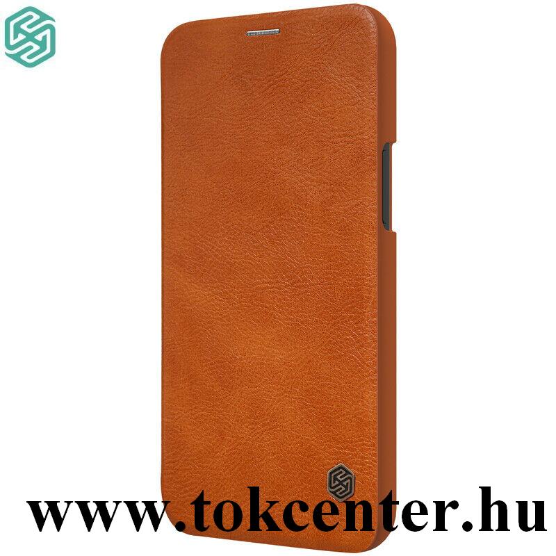 Apple iPhone 12 / Apple iPhone 12 Pro NILLKIN QIN tok álló, bőr hatású (FLIP, oldalra nyíló, bankkártya tartó) BARNA