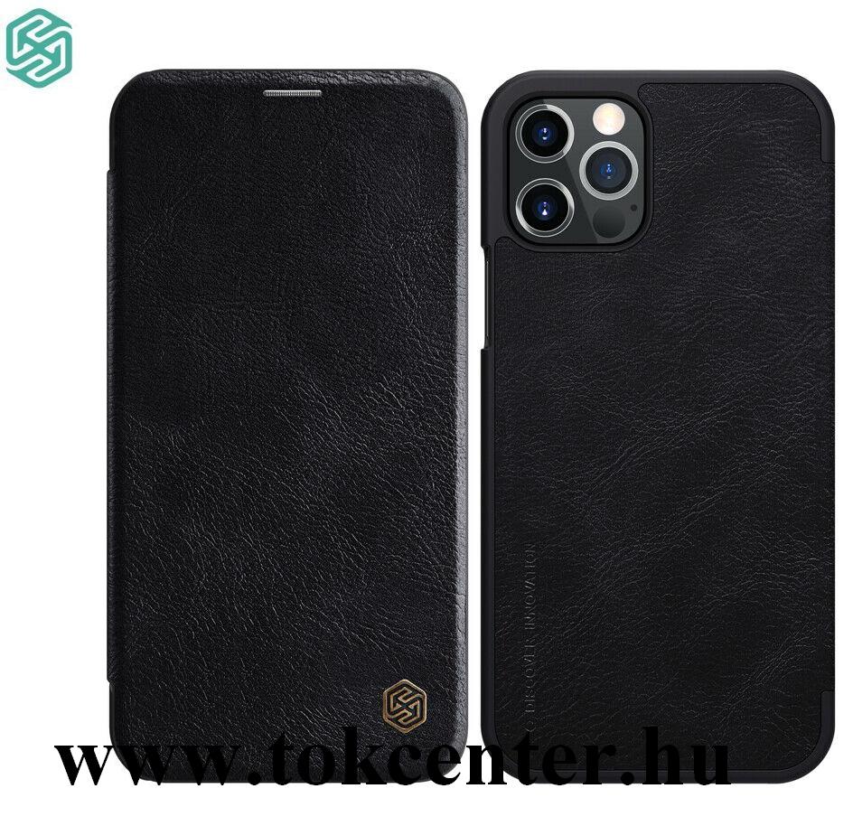 Apple iPhone 12 / Apple iPhone 12 Pro NILLKIN QIN tok álló, bőr hatású (FLIP, oldalra nyíló, bankkártya tartó) FEKETE