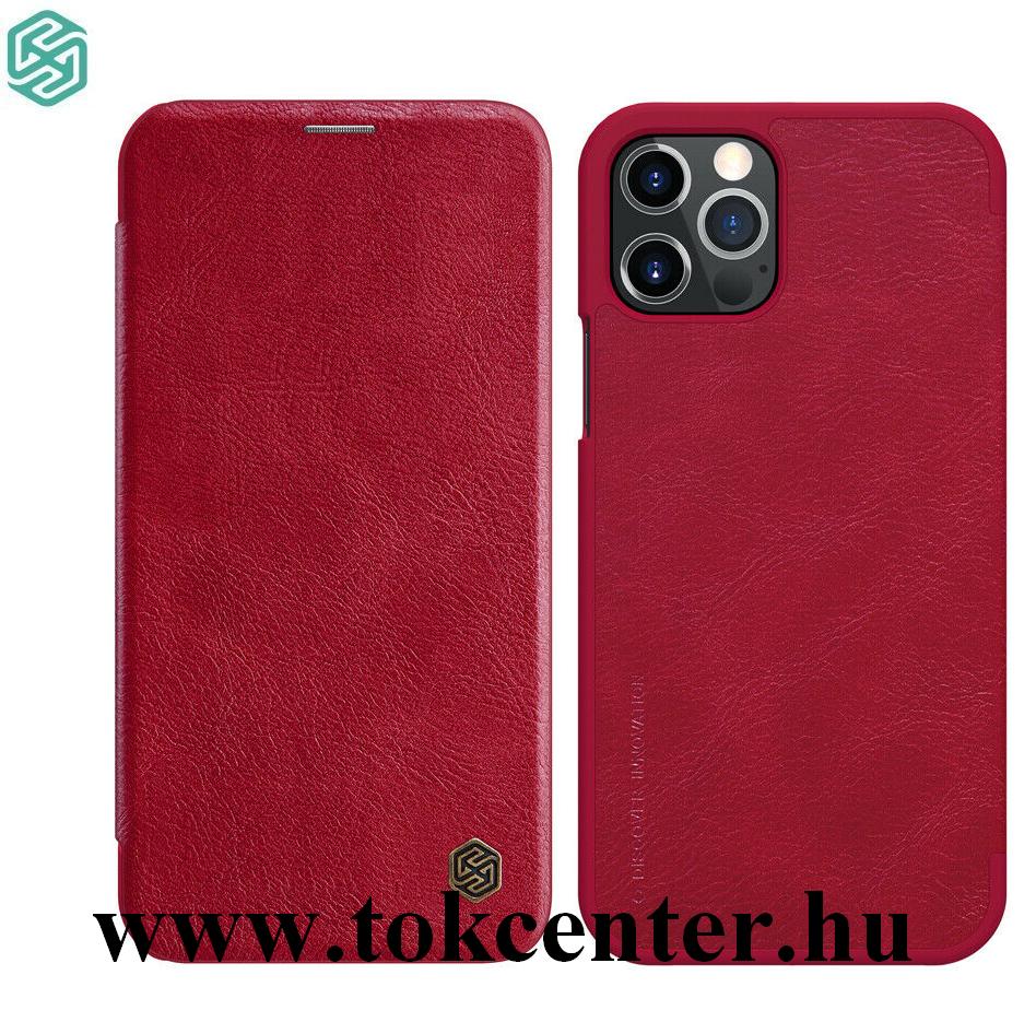 Apple iPhone 12 / Apple iPhone 12 Pro NILLKIN QIN tok álló, bőr hatású (FLIP, oldalra nyíló, bankkártya tartó) PIROS