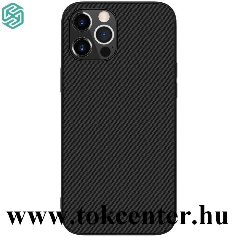 Apple iPhone 12 / Apple iPhone 12 Pro NILLKIN SYNTHETIC FIBER műanyag telefonvédő (karbon minta) FEKETE