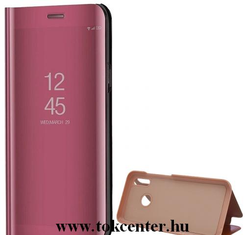 Apple iPhone 12 / Apple iPhone 12 Pro Tok álló (aktív flip, oldalra nyíló, asztali tartó funkció, tükrös felület, Mirror View Case) ROZÉARANY