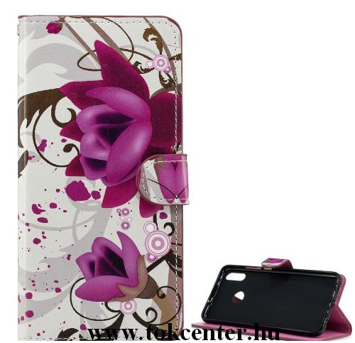 Apple iPhone 12 / Apple iPhone 12 Pro Tok álló, bőr hatású (FLIP, oldalra nyíló, asztali tartó funkció, lótuszvirág minta) FEHÉR