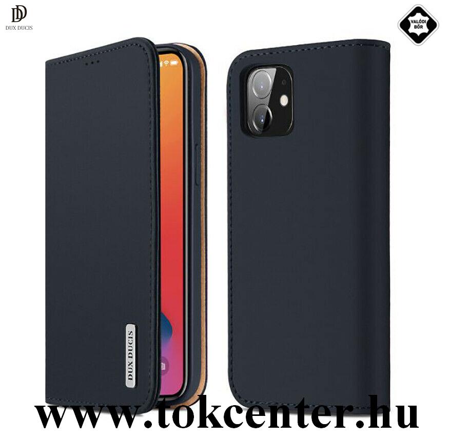 Apple iPhone 12 mini DUX DUCIS WISH tok álló, valódi bőr (FLIP, oldalra nyíló, asztali tartó funkció) SÖTÉTKÉK