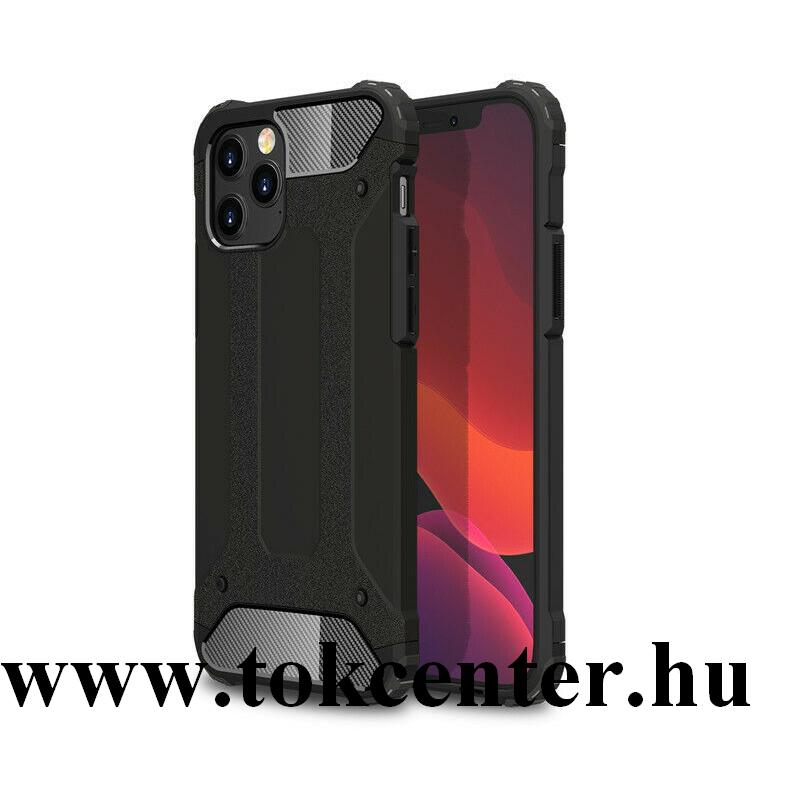 Apple iPhone 12 Pro Max Defender műanyag telefonvédő (közepesen ütésálló, légpárnás sarok, szilikon belső, fémhatás) FEKETE