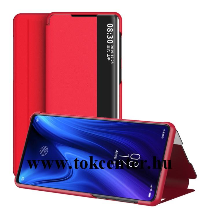 Huawei P40 Lite 5G / nova 7 SE Tok álló, bőr hatású (FLIP, oldalra nyíló, asztali tartó funkció, hívószámkijelzés, View Window) PIROS