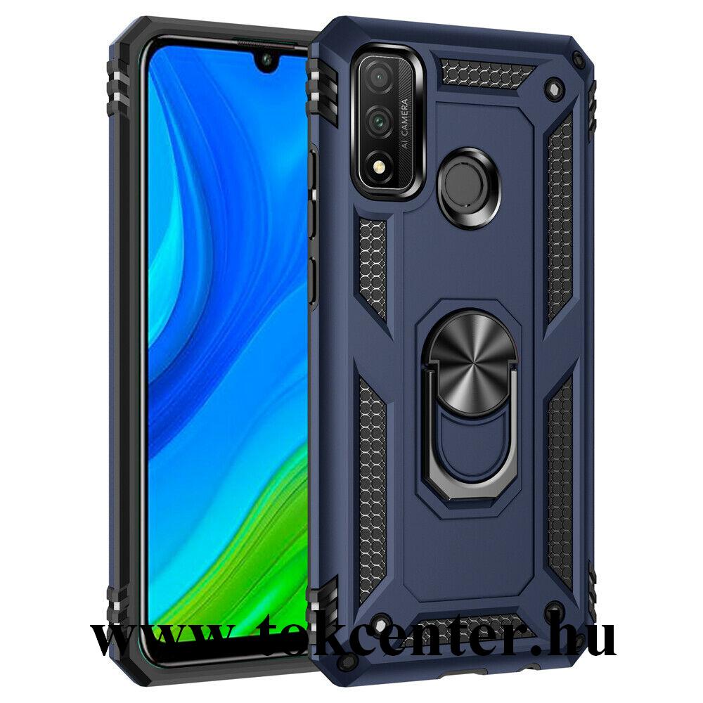 Huawei P Smart (2020) Defender műanyag telefonvédő (közepesen ütésálló, szilikon belső, telefontartó gyűrű, beépített fémlemez) SÖTÉTKÉK