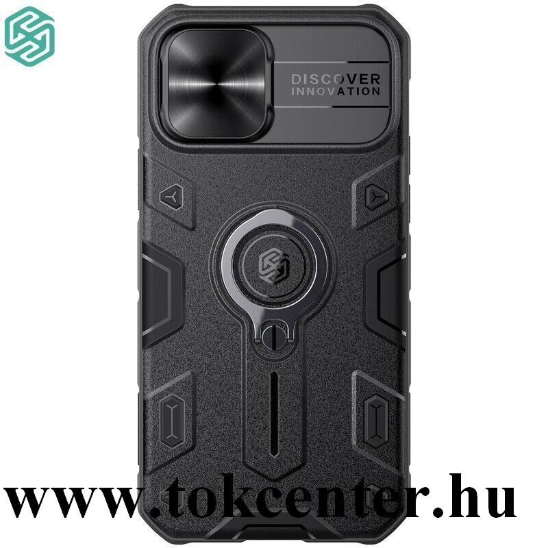 Apple iPhone 12 mini NILLKIN CAMSHIELD ARMOR defender műanyag telefonvédő (közepesen ütésálló, szilikon belső, telefontartó gyűrű) FEKETE