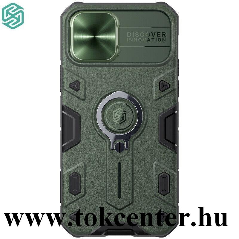 Apple iPhone 12 / Apple iPhone 12 Pro NILLKIN CAMSHIELD ARMOR defender műanyag telefonvédő (közepesen ütésálló, szilikon belső, telefontartó gyűrű) SÖTÉTZÖLD