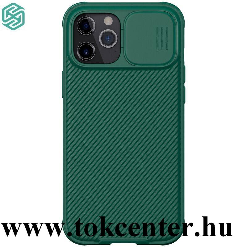 Apple iPhone 12 Pro Max NILLKIN CAMSHIELD PRO szilikon telefonvédő (közepesen ütésálló, műanyag hátlap, kamera védelem) SÖTÉTZÖLD