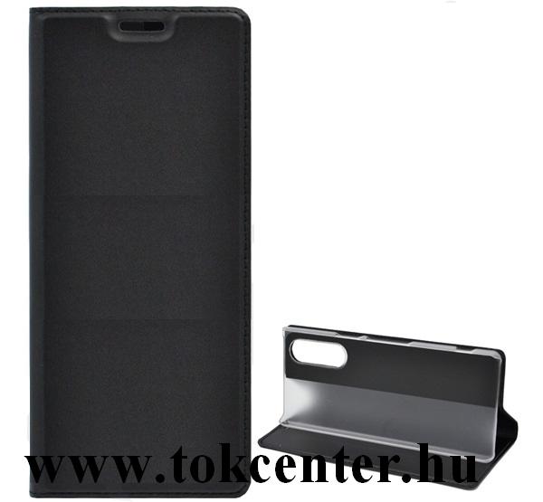 Sony Xperia 5 (J9210) Tok álló, bőr hatású (FLIP, oldalra nyíló, asztali tartó funkció) FEKETE