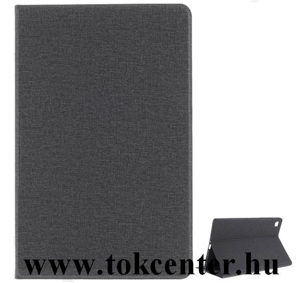 Samsung Galaxy Tab A7 10.4 (2020) LTE SM-T505 / Tab A7 10.4 (2020) WIFI SM-T500 Tok álló, bőr hatású (FLIP, oldalra nyíló, asztali tartó funkció, textil minta) FEKETE
