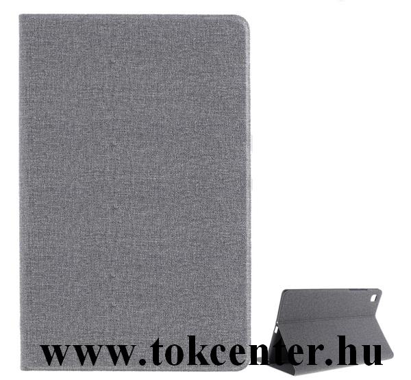Samsung Galaxy Tab A7 10.4 (2020) LTE SM-T505 / Tab A7 10.4 (2020) WIFI SM-T500 Tok álló, bőr hatású (FLIP, oldalra nyíló, asztali tartó funkció, textil minta) SZÜRKE	