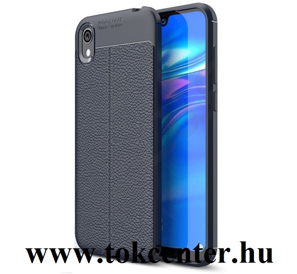 Honor 8S (2019) / Honor 8S (2020) / Huawei Y5 (2019) Szilikon telefonvédő (közepesen ütésálló, bőr hatású, varrás minta) SÖTÉTKÉK