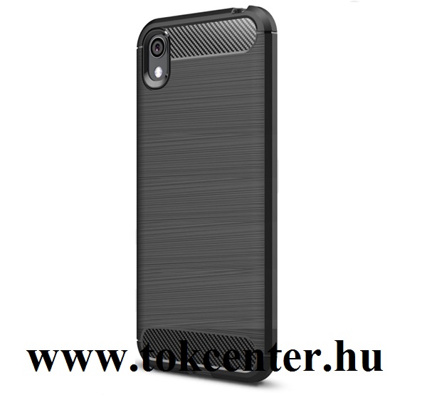 Honor 8S (2019) / Honor 8S (2020) / Huawei Y5 (2019) Szilikon telefonvédő (közepesen ütésálló, légpárnás sarok, szálcsiszolt, karbon minta) FEKETE
