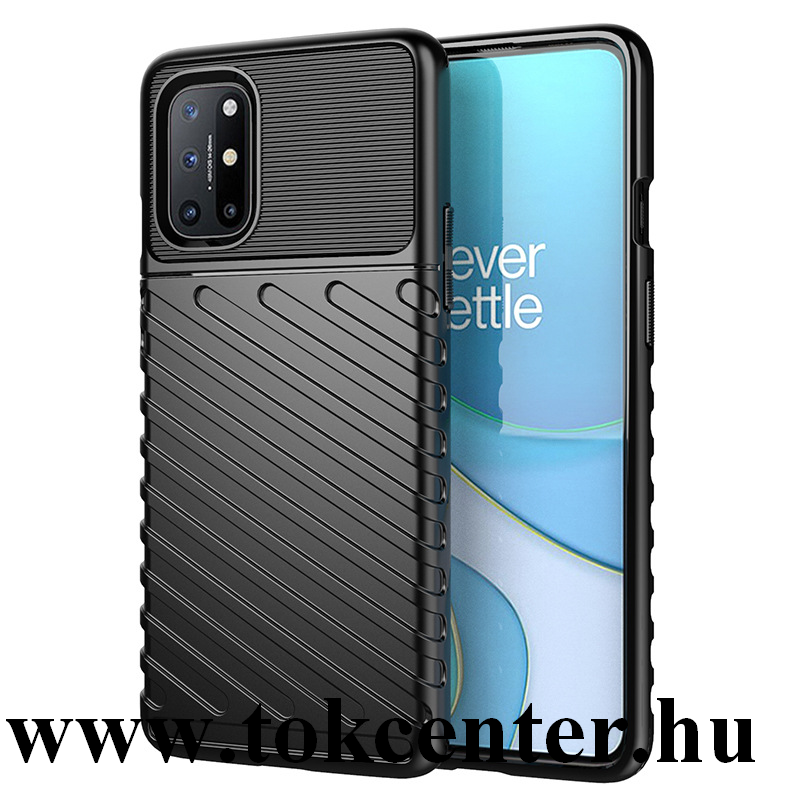 OnePlus 8T Szilikon telefonvédő (közepesen ütésálló, csíkos, dombor minta) FEKETE