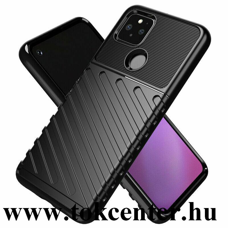 Google Pixel 5 Szilikon telefonvédő (közepesen ütésálló, csíkos, dombor minta) FEKETE