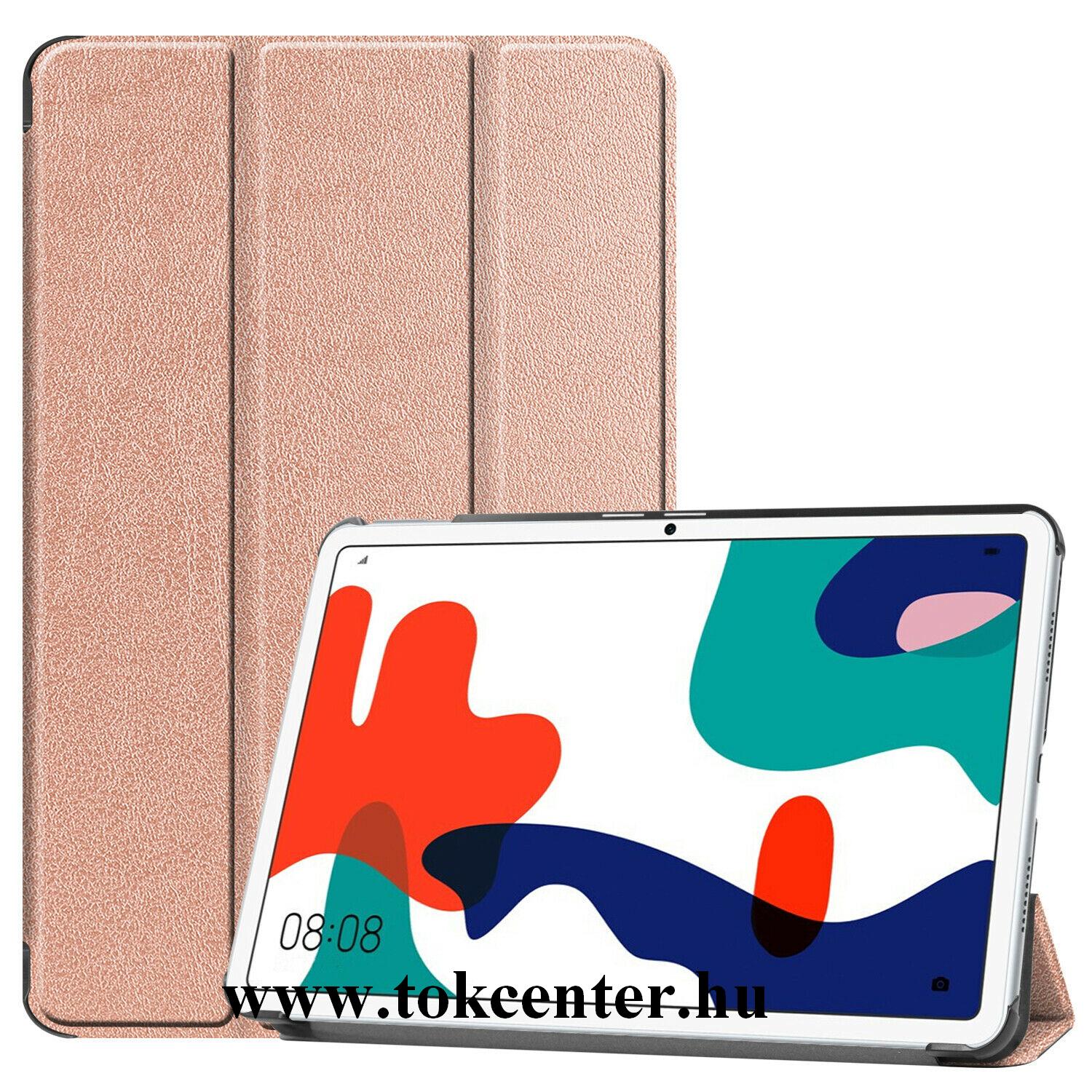 Huawei MediaPad M6 10.8 LTE / Huawei MediaPad M6 10.8 WIFI Tok álló, bőr hatású (aktív flip, oldalra nyíló, TRIFOLD asztali tartó funkció) ROZÉARANY