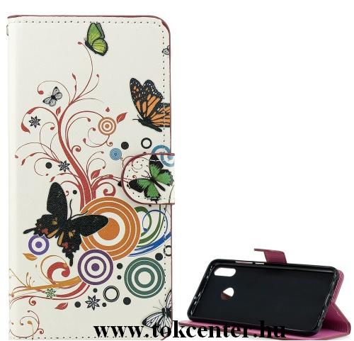 Samsung Galaxy S20 FE (SM-G780) Tok álló, bőr hatású (FLIP, oldalra nyíló, asztali tartó funkció, pillangó, kör minta) FEHÉR