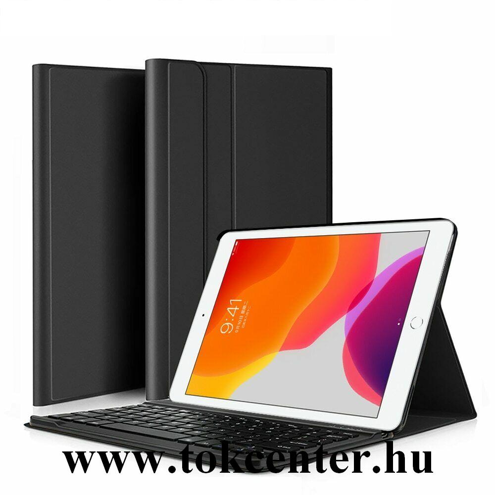 Apple IPAD 10.2 (2019) / Apple IPAD 10.2 (2020) Tok álló, bőr hatású (FLIP, bluetooth billentyűzet, asztali tartó, QWERTY, angol nyelvű, érintőceruza tartó) FEKETE