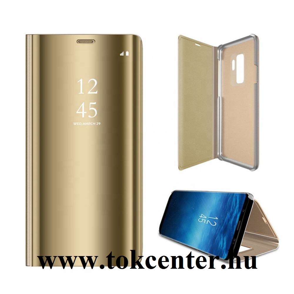 Honor 9X (Global) / Huawei P Smart Z (Y9 Prime 2019) Tok álló (aktív flip, oldalra nyíló, asztali tartó funkció, tükrös felület, Mirror View Case) ARANY