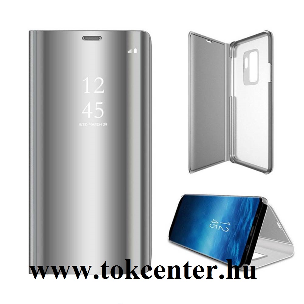 Honor 9X (Global) / Huawei P Smart Z (Y9 Prime 2019) Tok álló (aktív flip, oldalra nyíló, asztali tartó funkció, tükrös felület, Mirror View Case) EZÜST