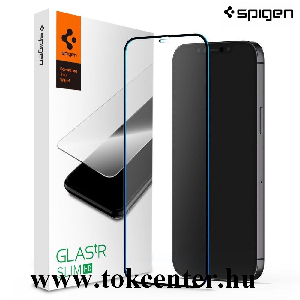 Apple iPhone 12 Pro Max SPIGEN GLASTR SLIM HD képernyővédő üveg (2.5D full cover, íves, tok barát, karcálló, 0.2mm, 9H) FEKETE (AGL01468)